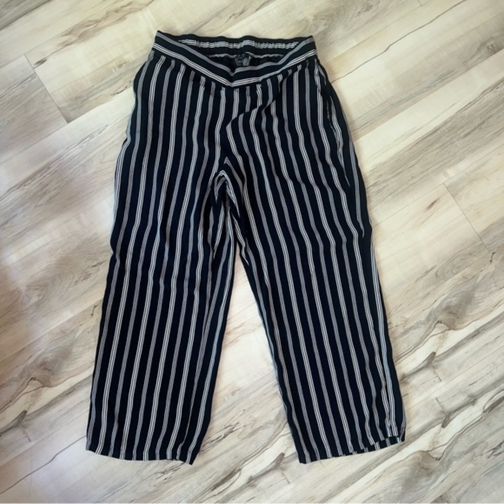 LOFT Striped Black and White Pants with Pockets